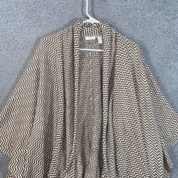 Chico's Shawl Womens Brown White One Size Knit Zigzag Kimono Sleeves Open Front - Picture 10 of 10